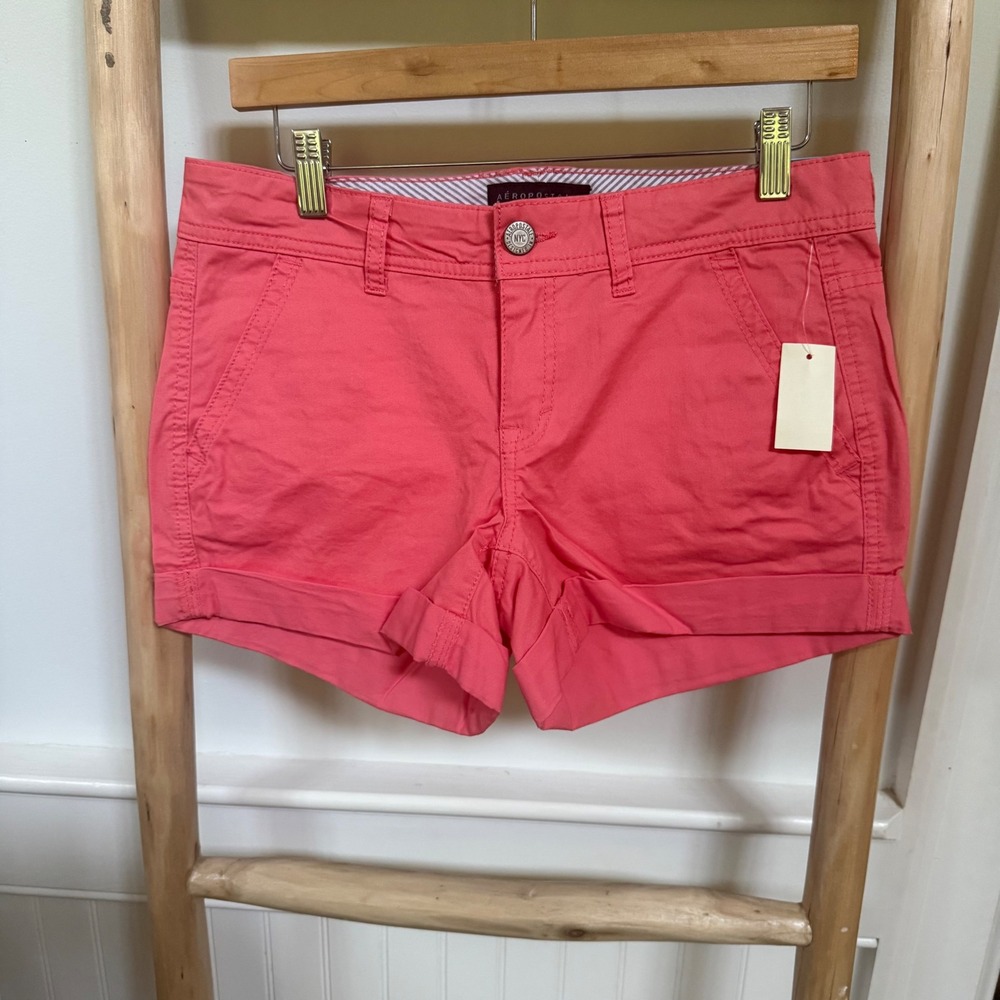 Aeropostale Womens Midi Shorts Coral Pink Stretch Cuffed Chino Size 4 NWT